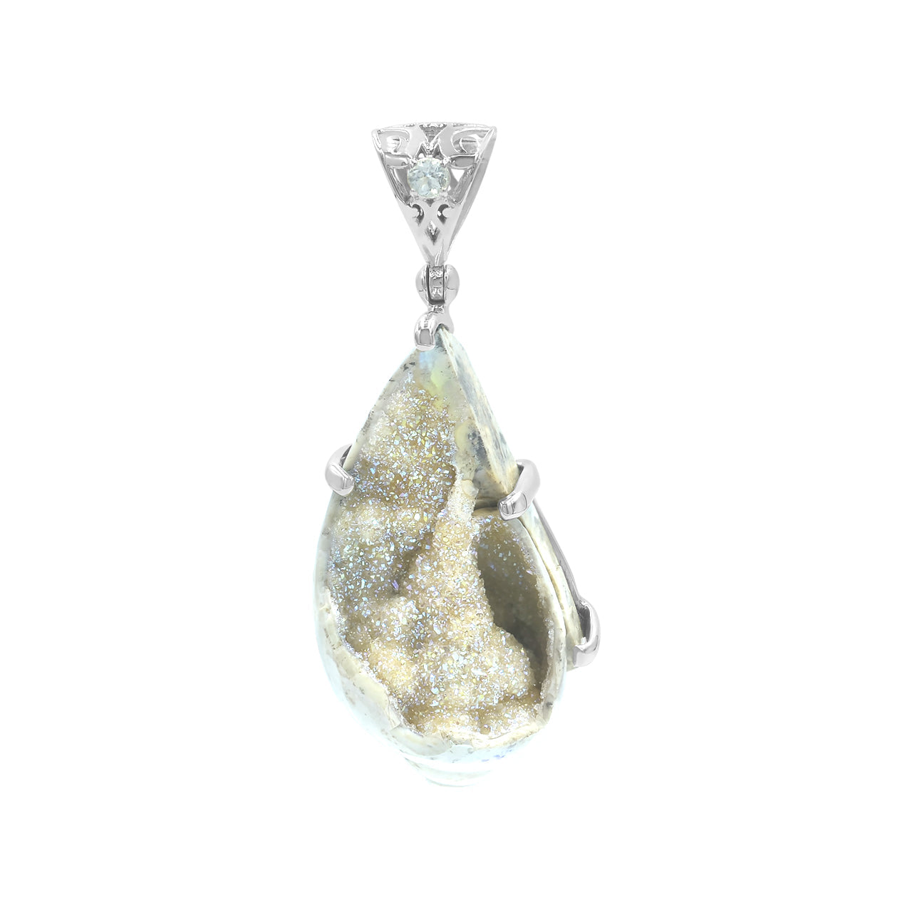 Starborn Drusy Fossilized Shell Pendant in Sterling Silver