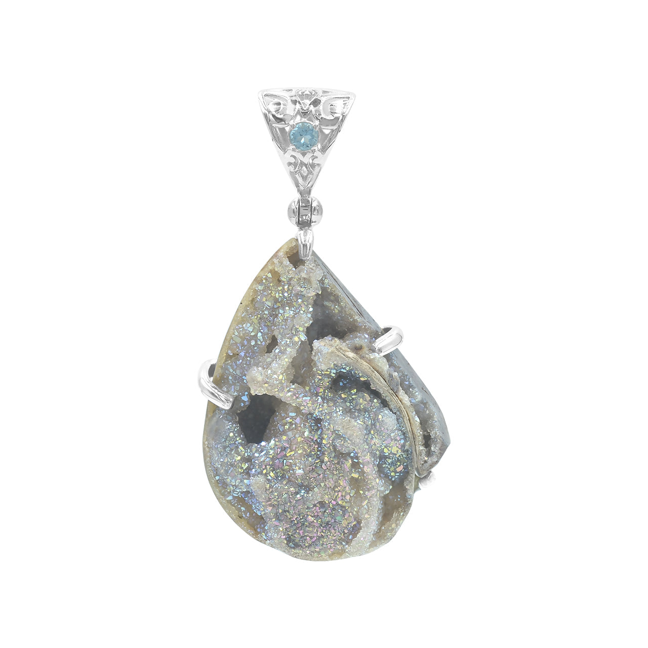 Starborn Drusy Fossilized Shell Pendant in Sterling Silver