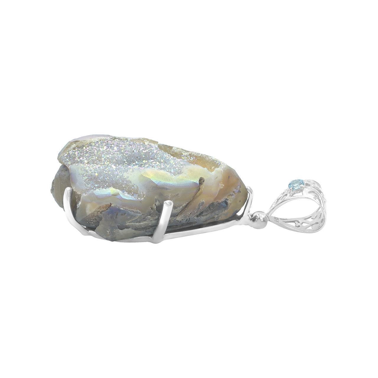 Starborn Drusy Fossilized Shell Pendant in Sterling Silver