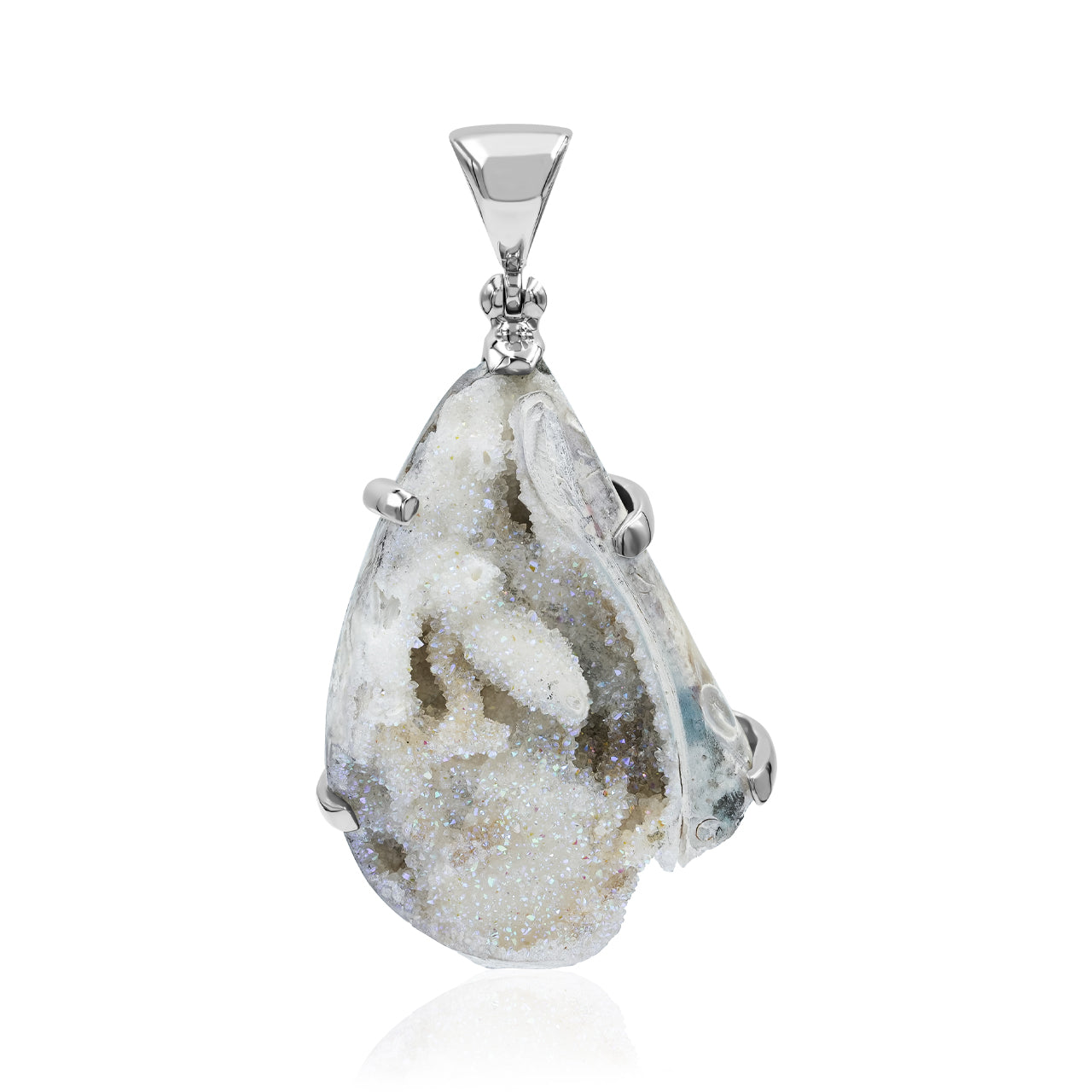 Starborn Fossilized Drusy Shell Prong Setting Pendant in Sterling Silver