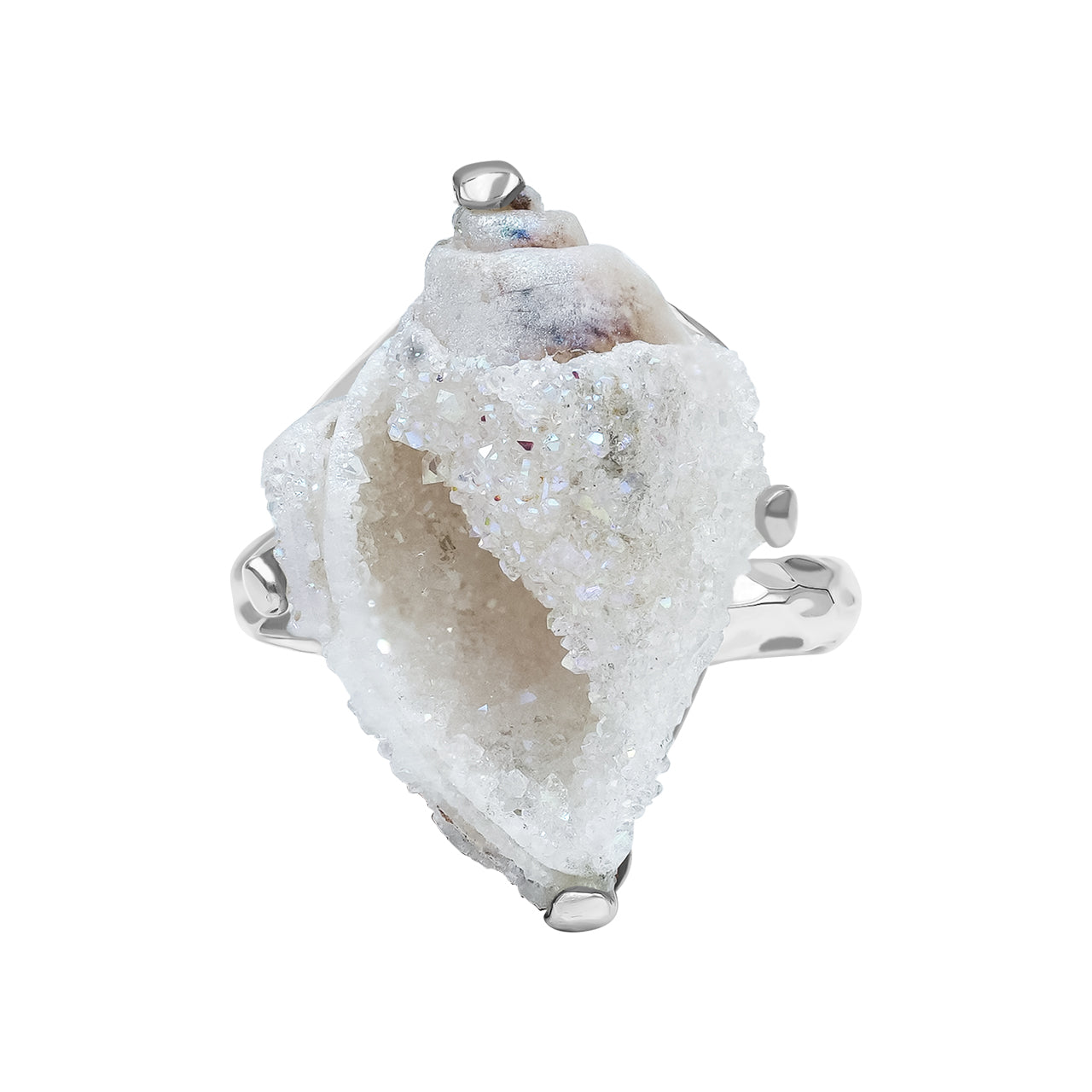 Starborn Drusy Fossilized Shell Prong Set Ring in Sterling Silver