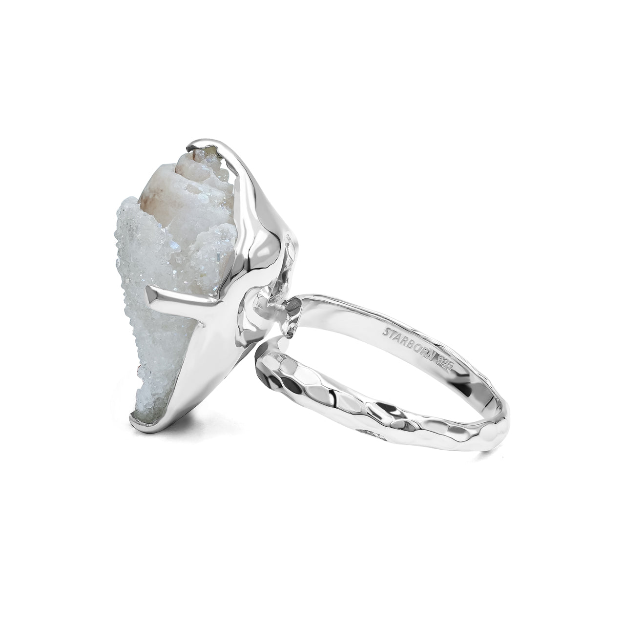 Starborn Drusy Fossilized Shell Prong Set Ring in Sterling Silver