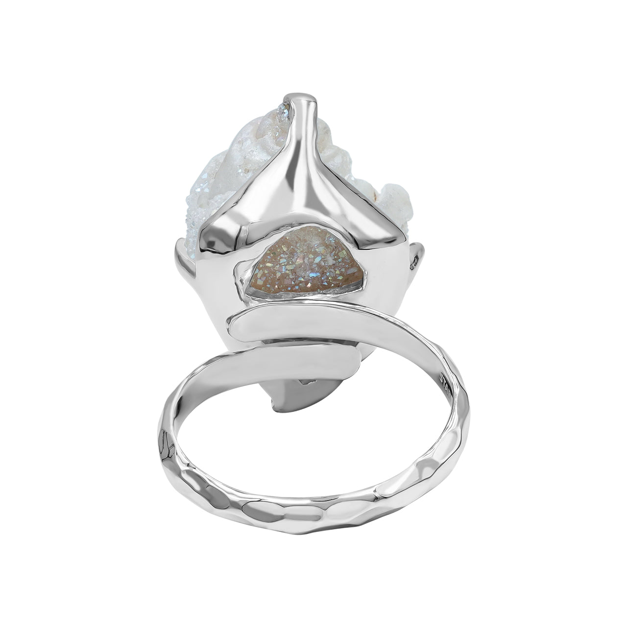 Starborn Drusy Fossilized Shell Prong Set Ring in Sterling Silver