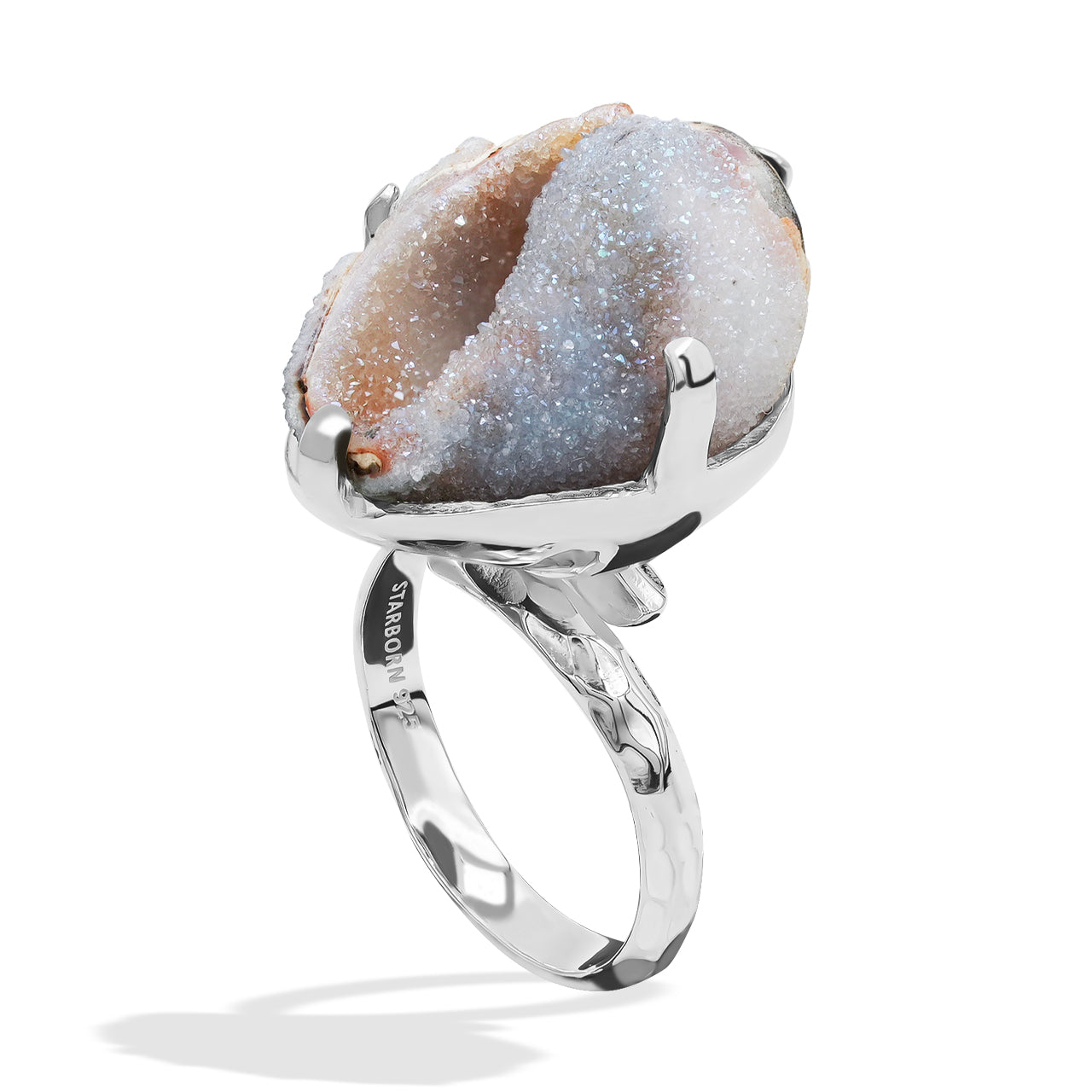 Starborn Drusy Fossilized Shell Prong Set Ring in Sterling Silver