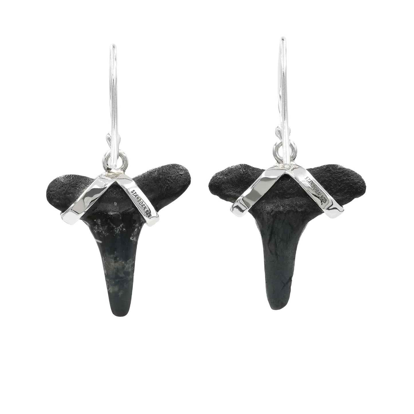 Starborn Dark Fossil Shark Tooth Sterling Silver Earrings