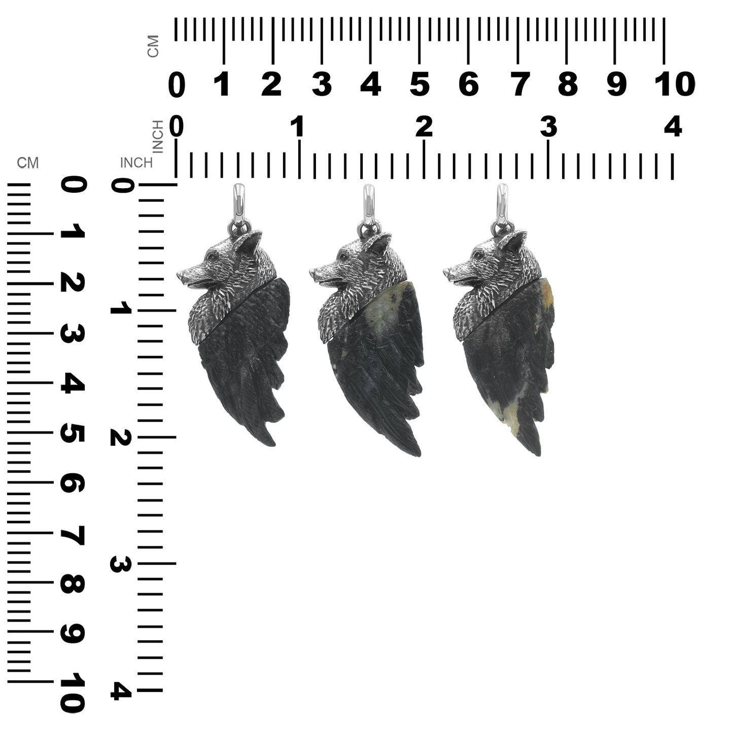 Starborn Carved Fossil Palm Wood Winged Wolf Style Pendant in Sterling Silver