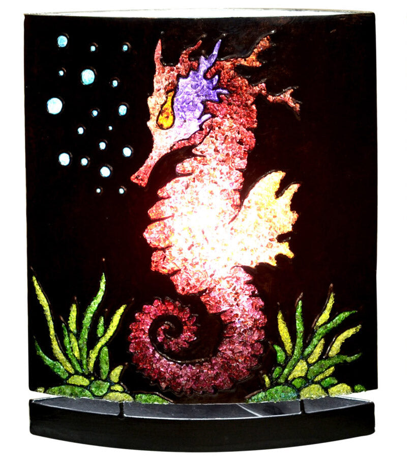 Starborn Seahorse with Seaweed Motif Gemstones Table Lamp with LED Bulb on Dimmer Plug