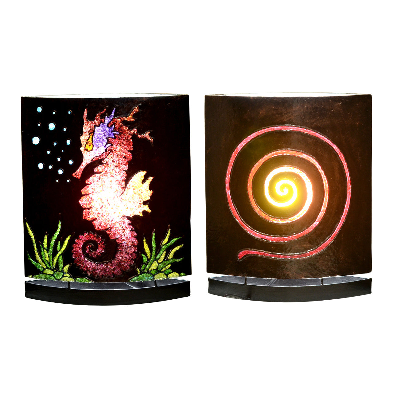 Starborn Seahorse with Seaweed Motif Gemstones Table Lamp with LED Bulb on Dimmer Plug