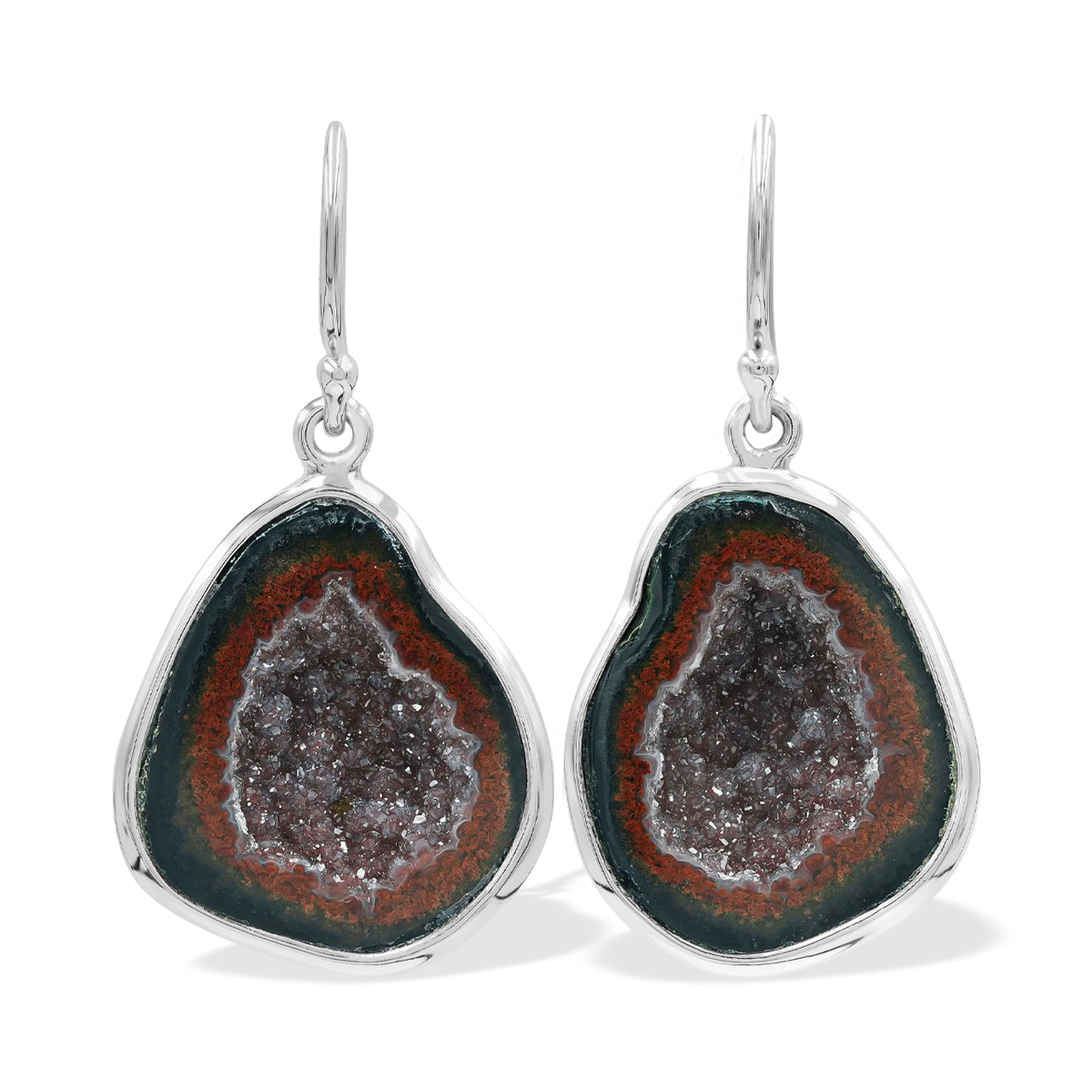 Starborn Agate Geode with Drusy Dangle Earrings in Sterling Silver