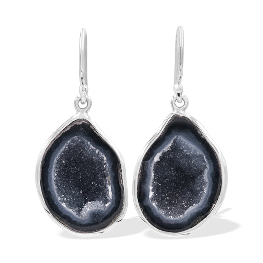 Starborn Agate Geode with Drusy Dangle Earrings in Sterling Silver