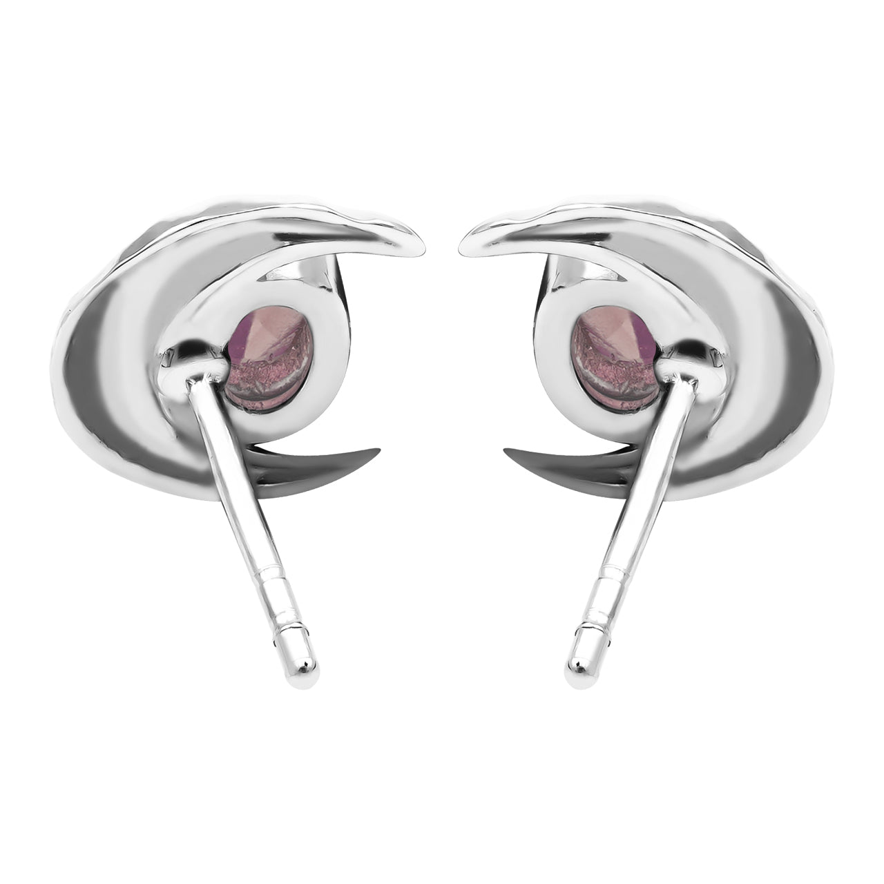 Starborn Faceted Oval Gemstone Post Earrings with Hammered Crescent Moon Accent in Sterling Silver
