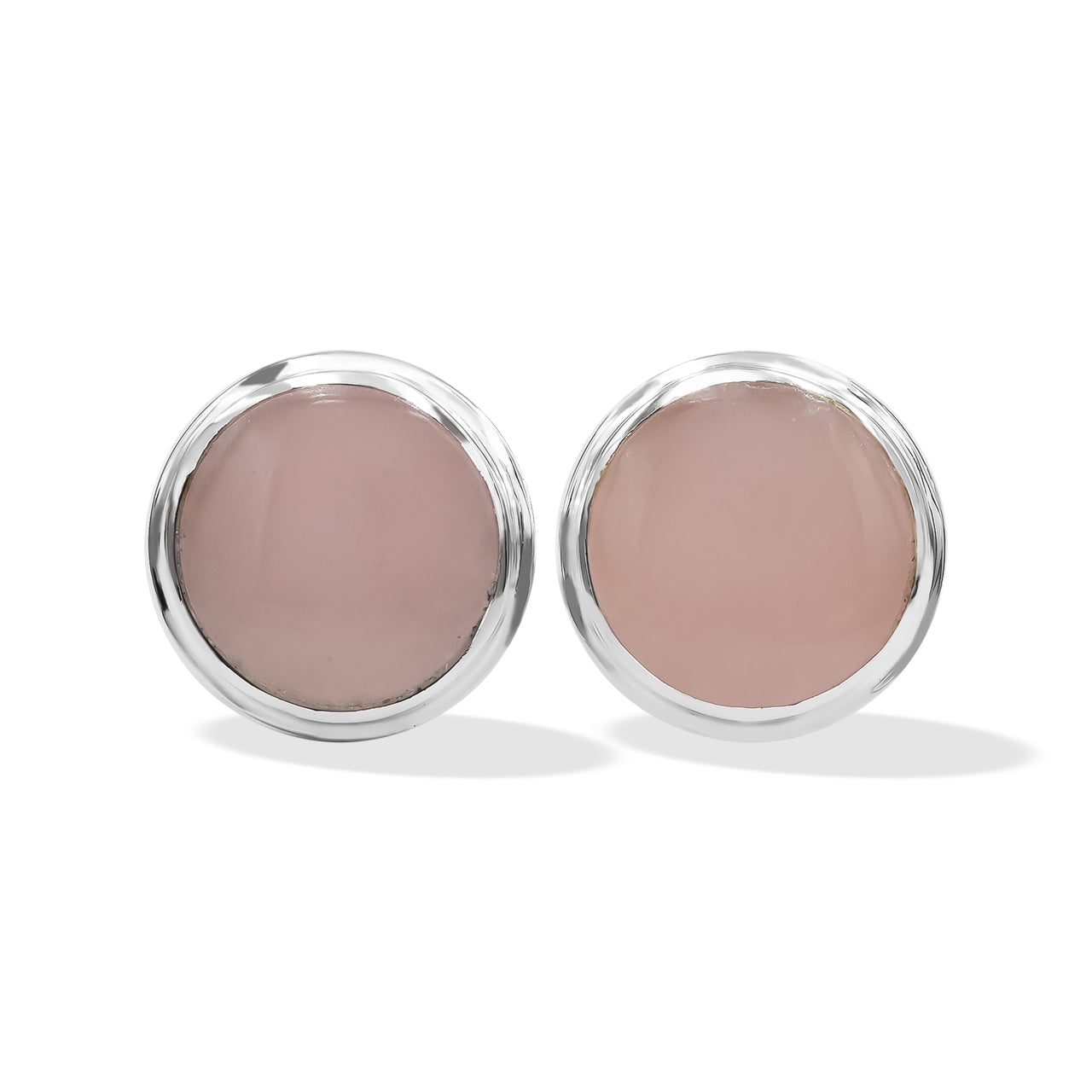 Starborn Pink Guava Quartz 8mm Round Post Style Earrings in Sterling Silver