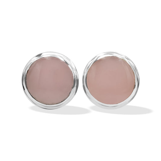 Starborn Pink Guava Quartz 8mm Round Post Style Earrings in Sterling Silver