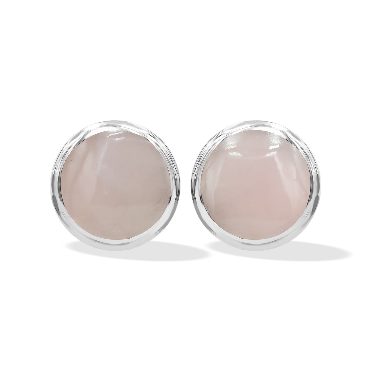 Starborn Pink Guava Quartz 8mm Round Post Style Earrings in Sterling Silver