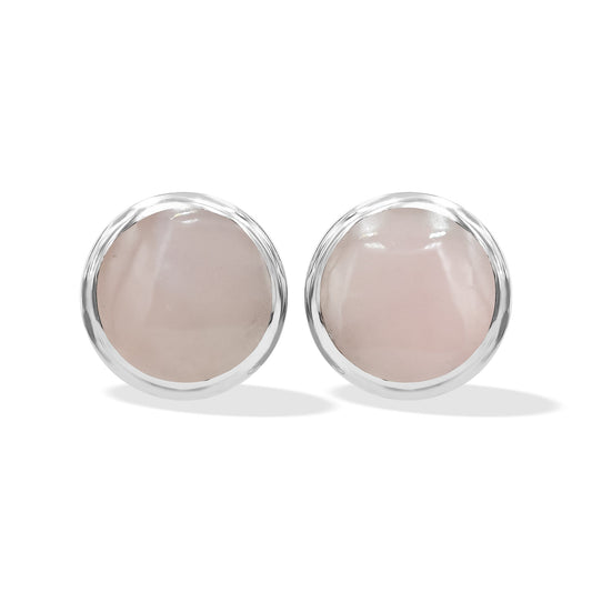 Starborn Pink Guava Quartz 8mm Round Post Style Earrings in Sterling Silver
