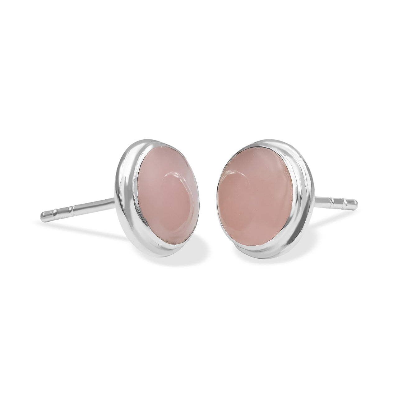 Starborn Pink Guava Quartz 8mm Round Post Style Earrings in Sterling Silver