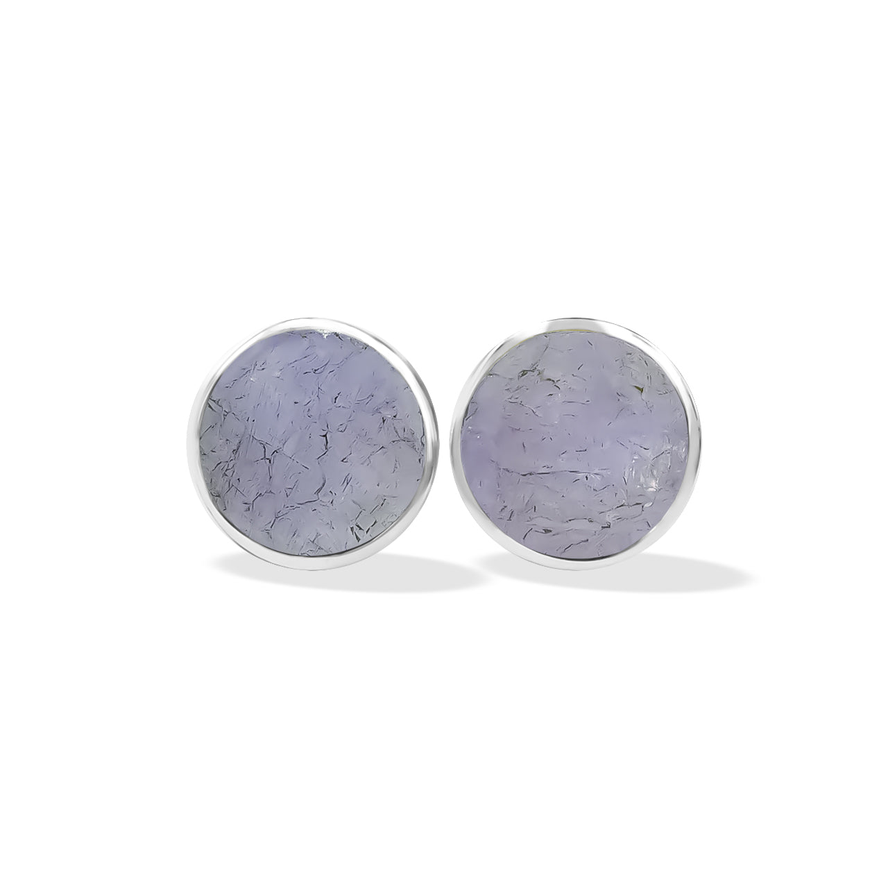 Starborn Fluorescent Hackmanite Round Cabochon Post Style Earrings in Sterling Silver