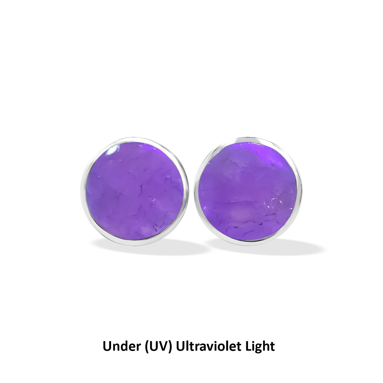 Starborn Fluorescent Hackmanite Round Cabochon Post Style Earrings in Sterling Silver