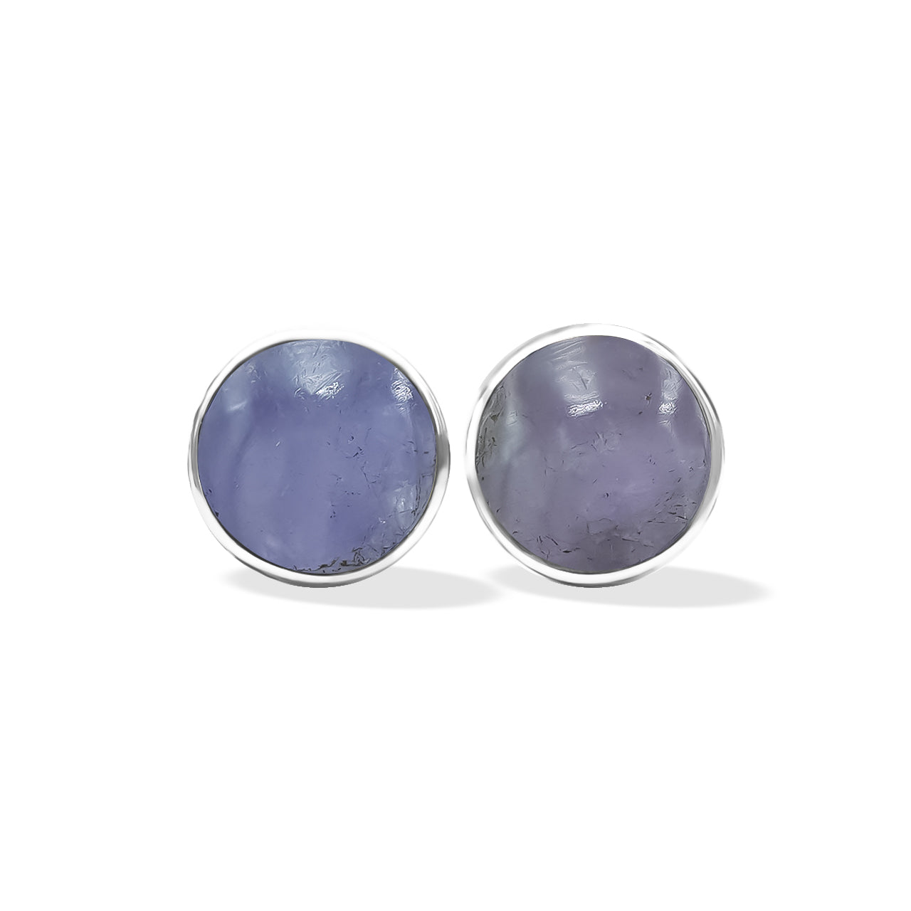 Starborn Fluorescent Hackmanite Round Cabochon Post Style Earrings in Sterling Silver