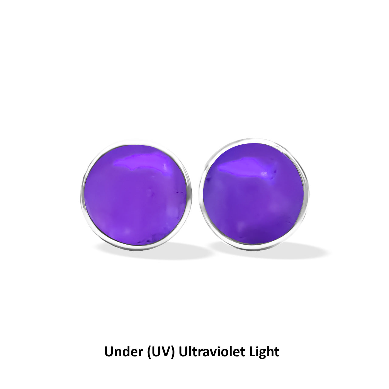 Starborn Fluorescent Hackmanite Round Cabochon Post Style Earrings in Sterling Silver
