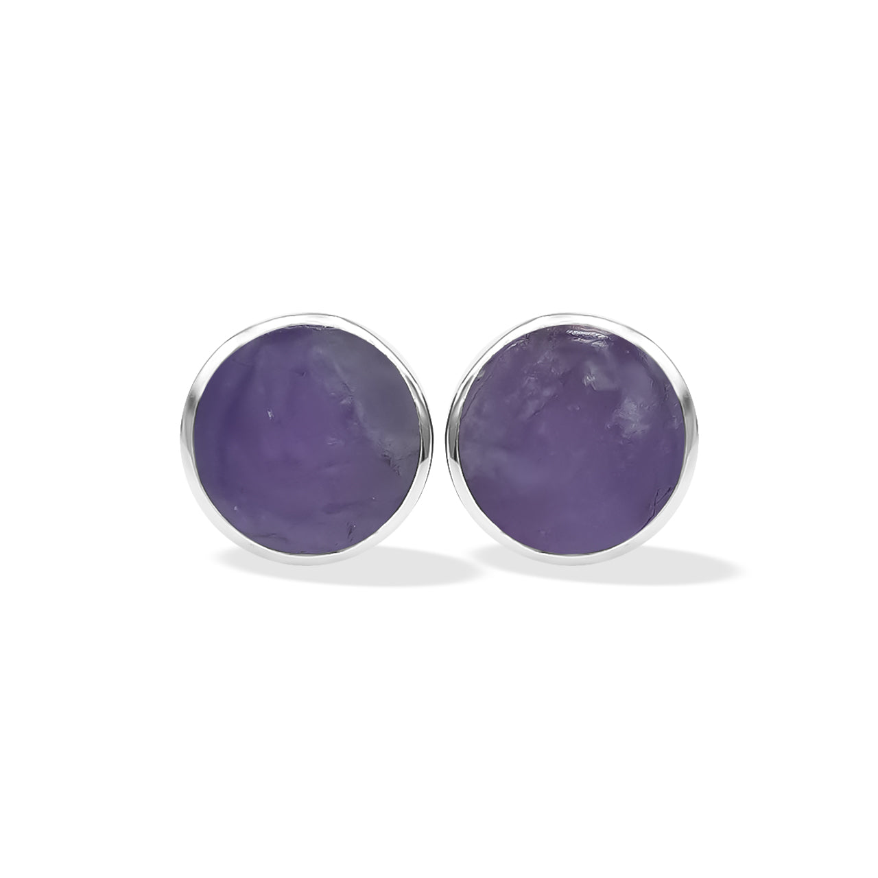 Starborn Fluorescent Hackmanite Round Cabochon Post Style Earrings in Sterling Silver