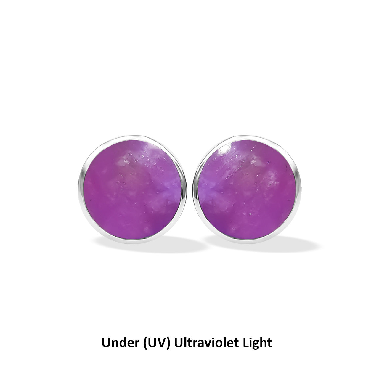 Starborn Fluorescent Hackmanite Round Cabochon Post Style Earrings in Sterling Silver