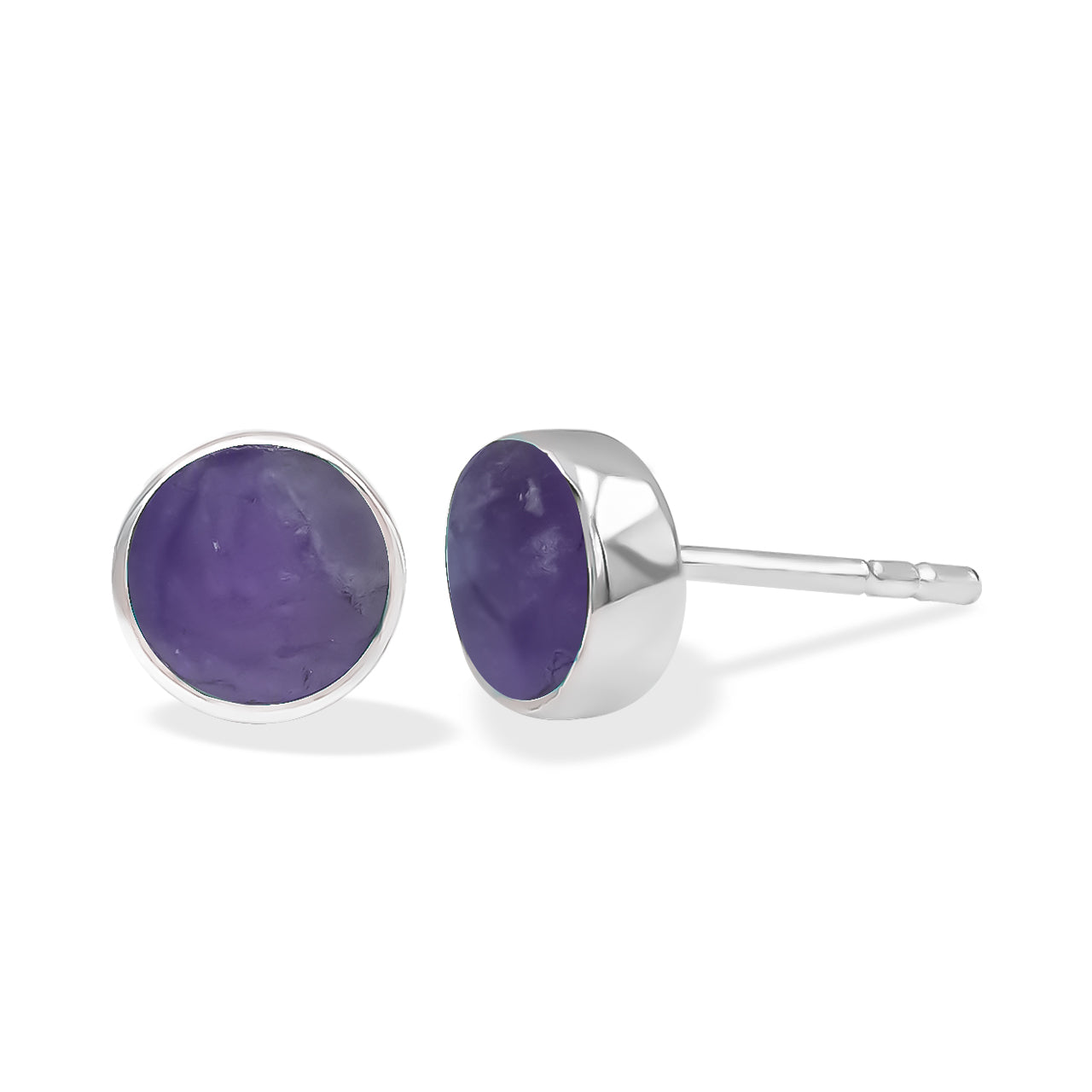 Starborn Fluorescent Hackmanite Round Cabochon Post Style Earrings in Sterling Silver