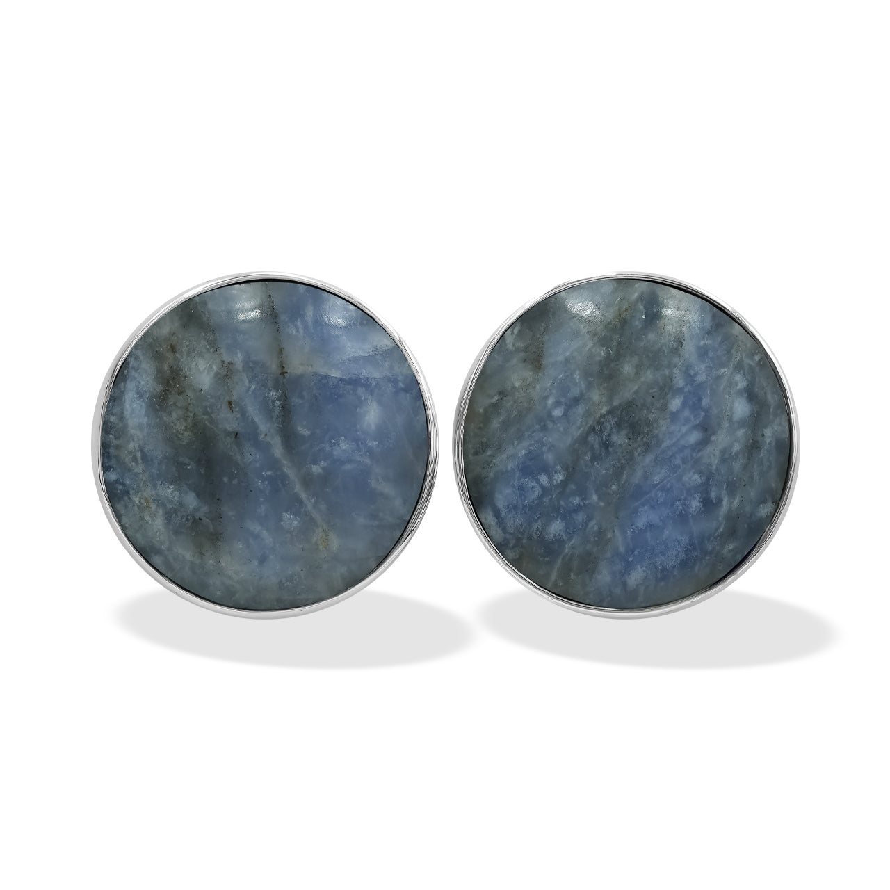 Starborn Fluorescent Hackmanite Round Cabochon Post Style Earrings in Sterling Silver