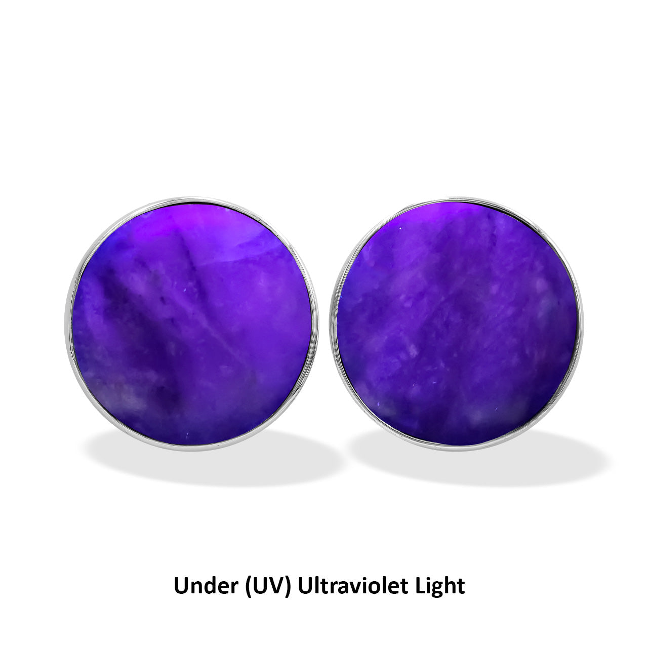 Starborn Fluorescent Hackmanite Round Cabochon Post Style Earrings in Sterling Silver
