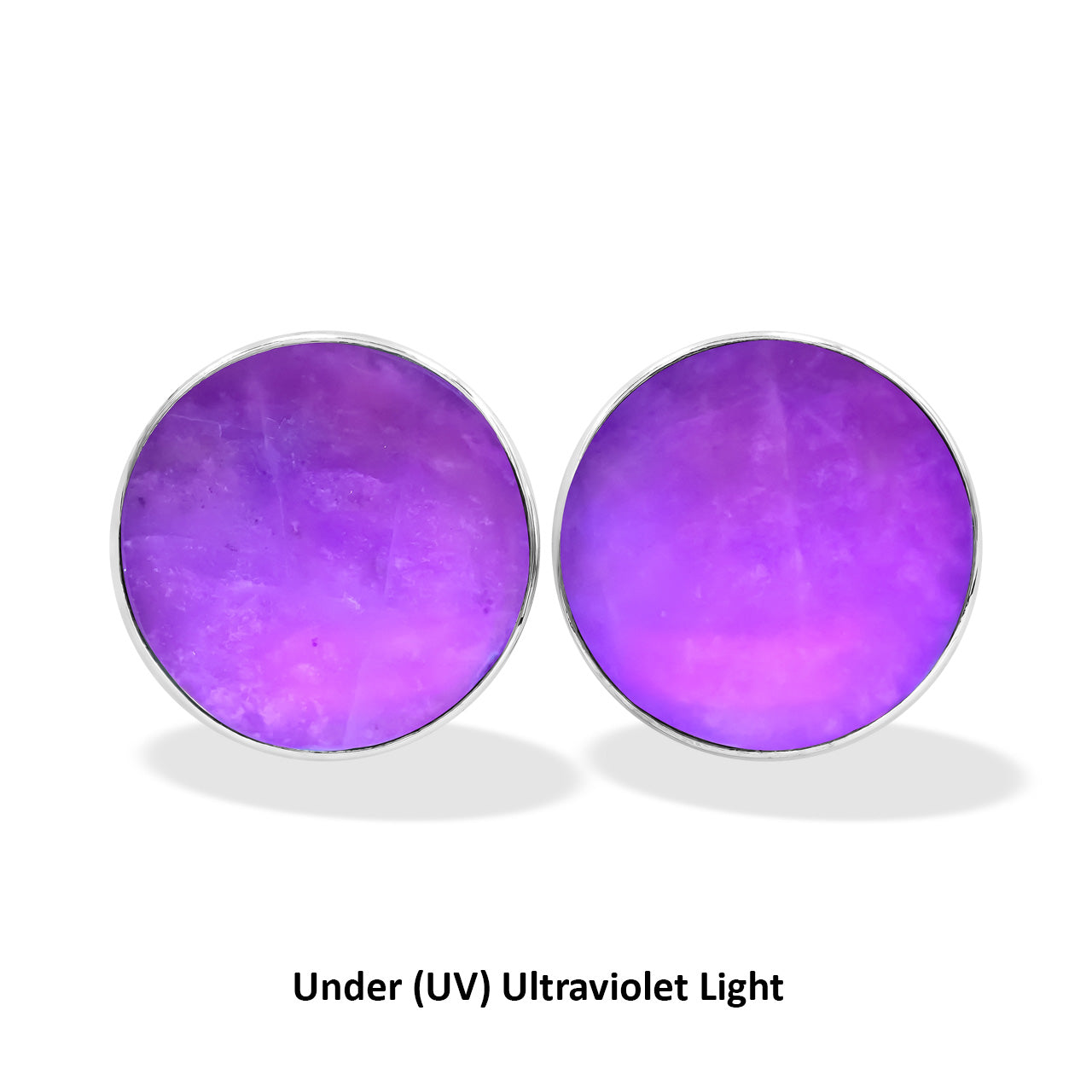 Starborn Fluorescent Hackmanite Round Cabochon Post Style Earrings in Sterling Silver