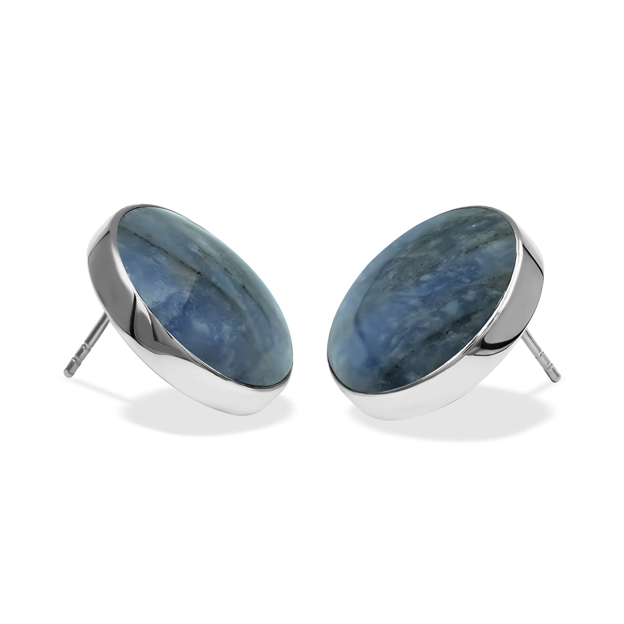 Starborn Fluorescent Hackmanite Round Cabochon Post Style Earrings in Sterling Silver