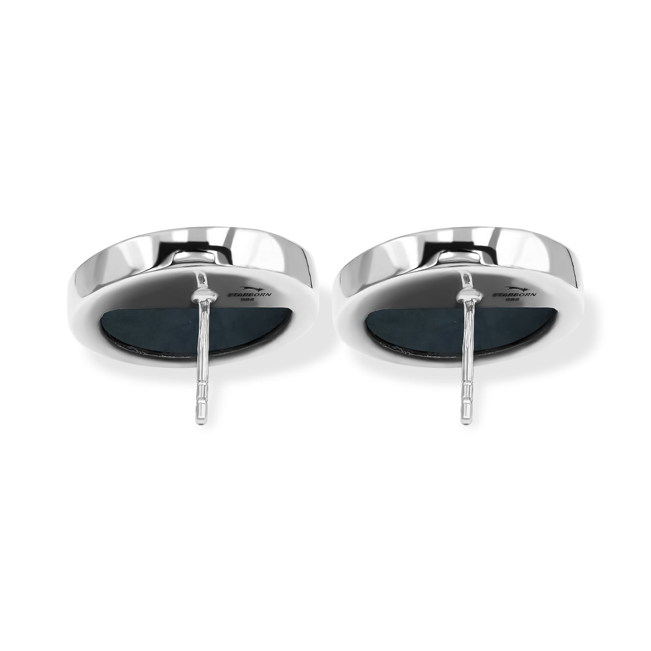 Starborn Fluorescent Hackmanite Round Cabochon Post Style Earrings in Sterling Silver