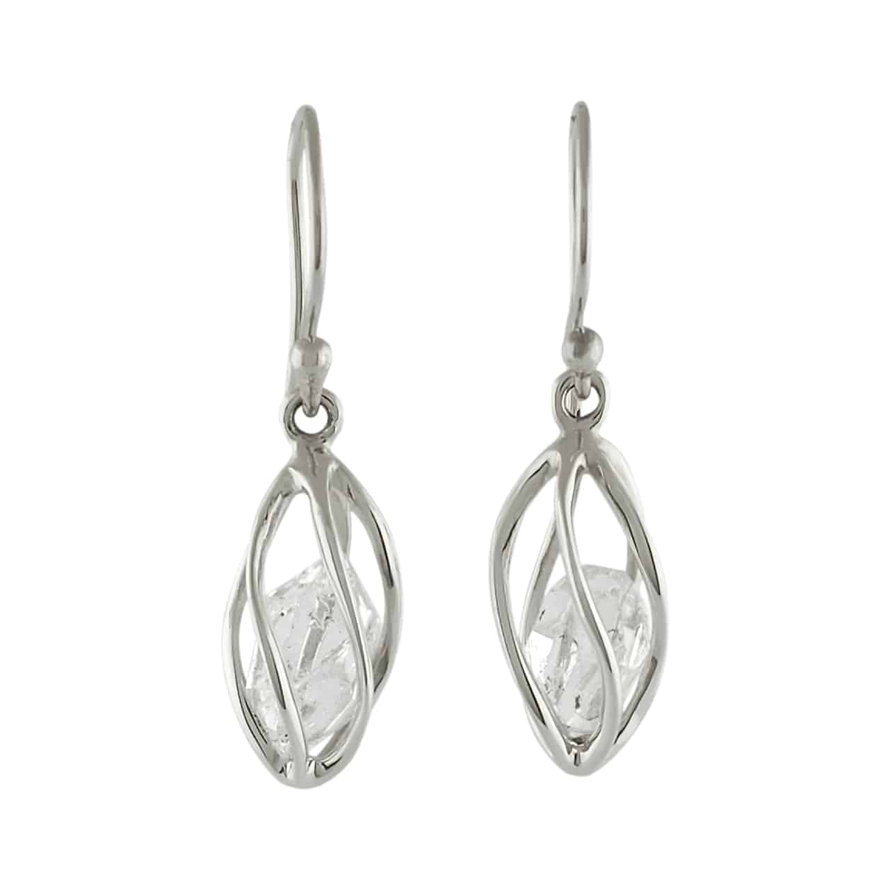 Starborn Herkimer Diamond Quartz Crystal Sterling Silver Caged Earrings