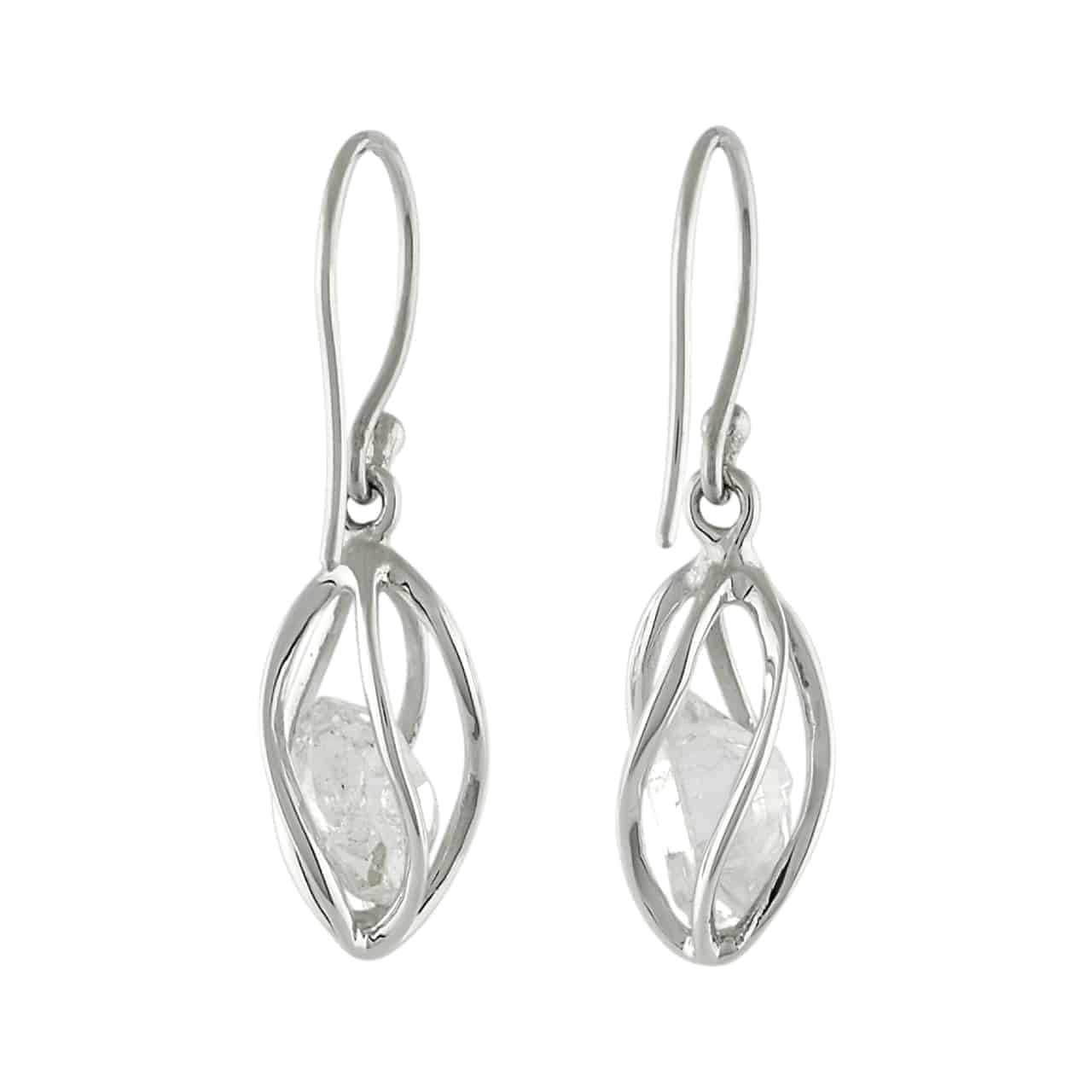 Starborn Herkimer Diamond Quartz Crystal Sterling Silver Caged Earrings