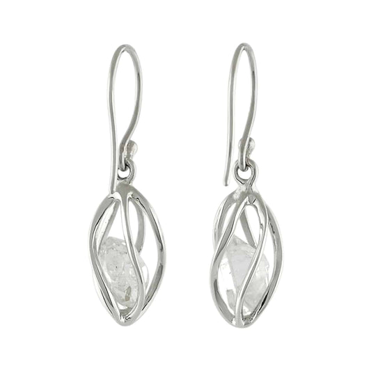 Starborn Herkimer Diamond Quartz Crystal Sterling Silver Caged Earrings