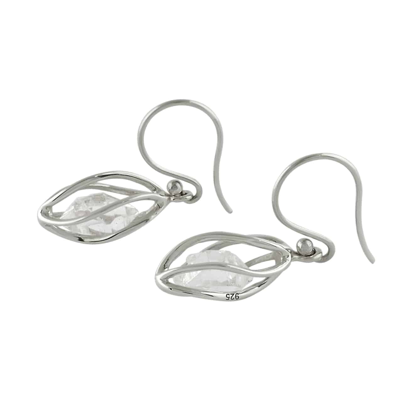 Starborn Herkimer Diamond Quartz Crystal Sterling Silver Caged Earrings