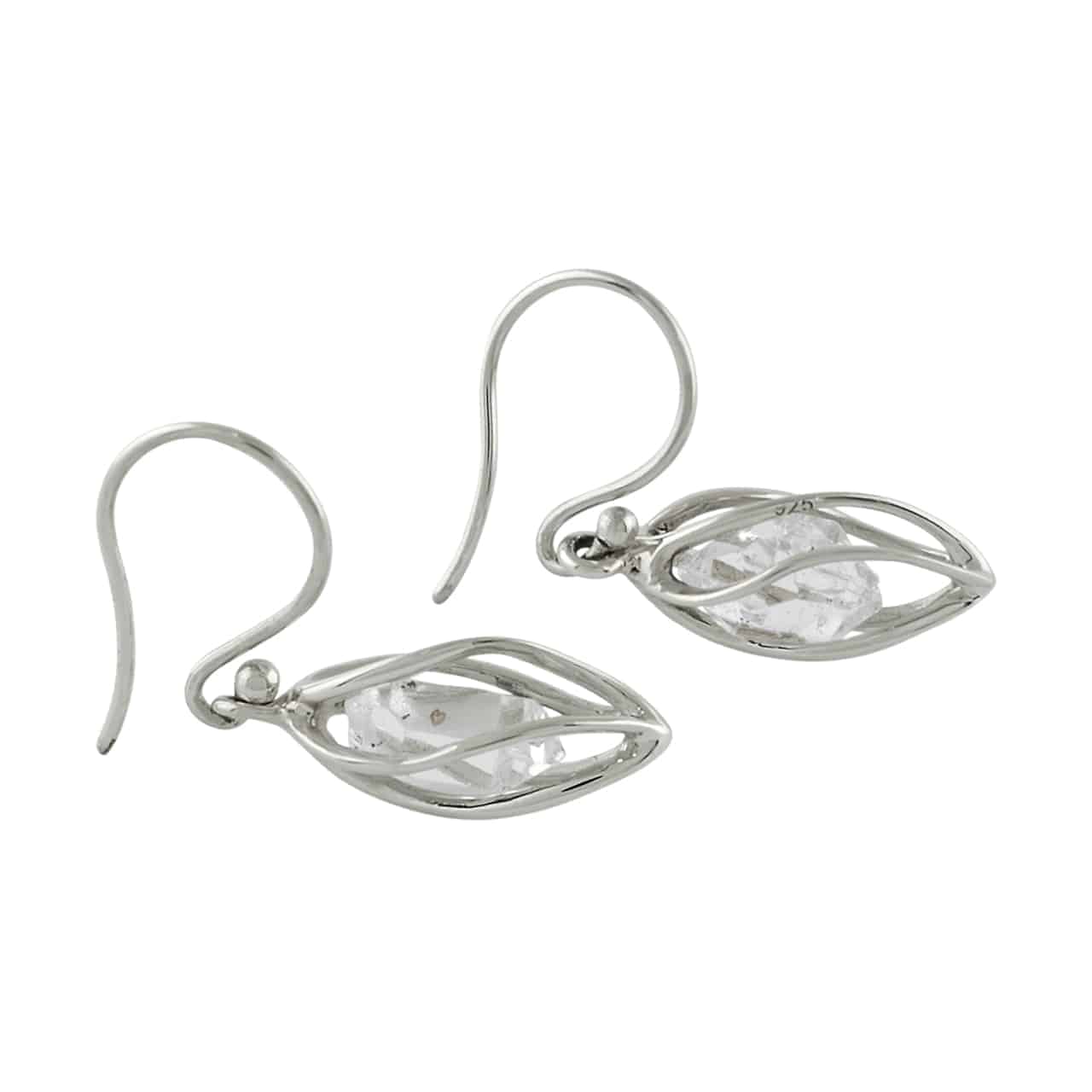 Starborn Herkimer Diamond Quartz Crystal Sterling Silver Caged Earrings