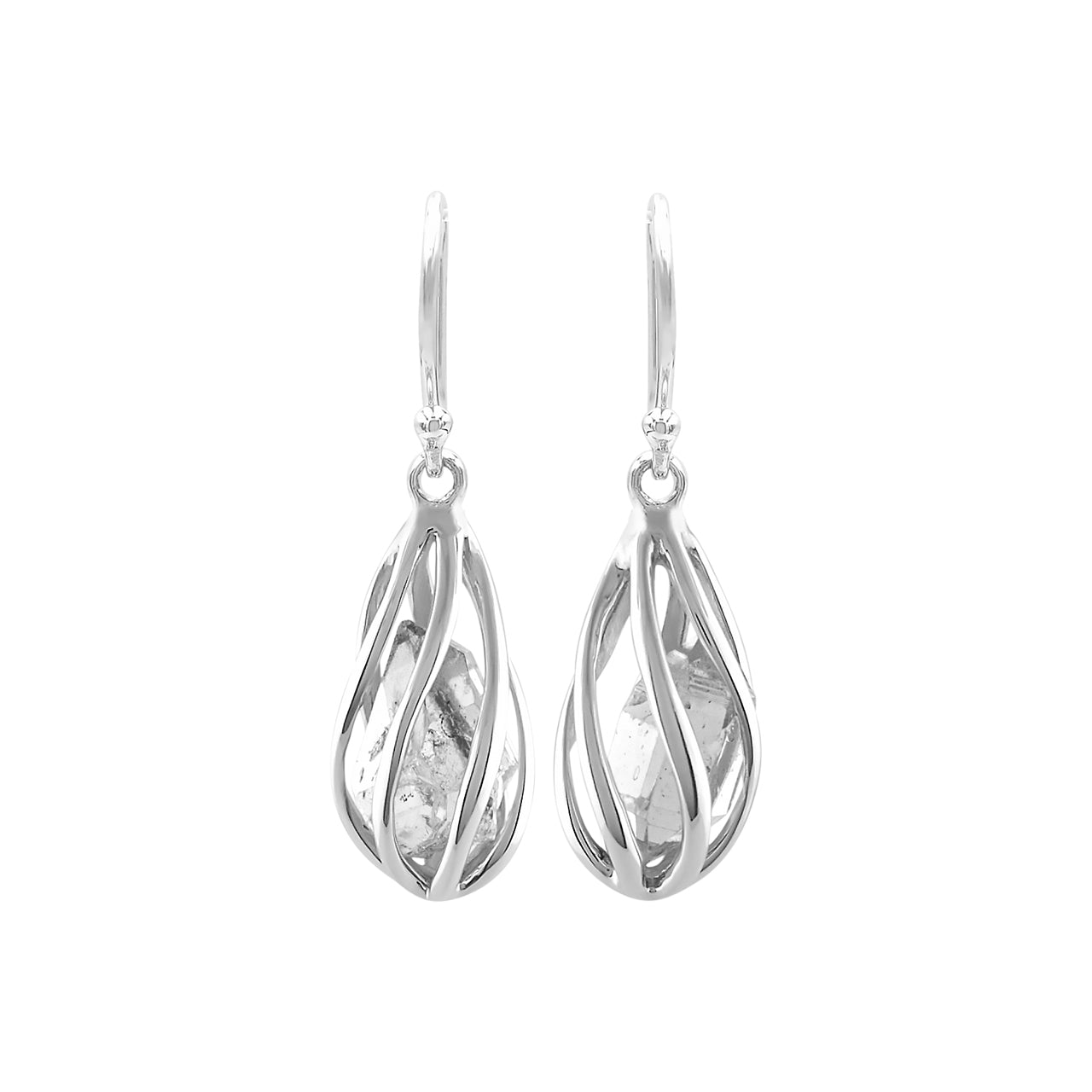 Starborn Herkimer Diamond Quartz Crystal Drop Caged Earrings in Sterling Silver