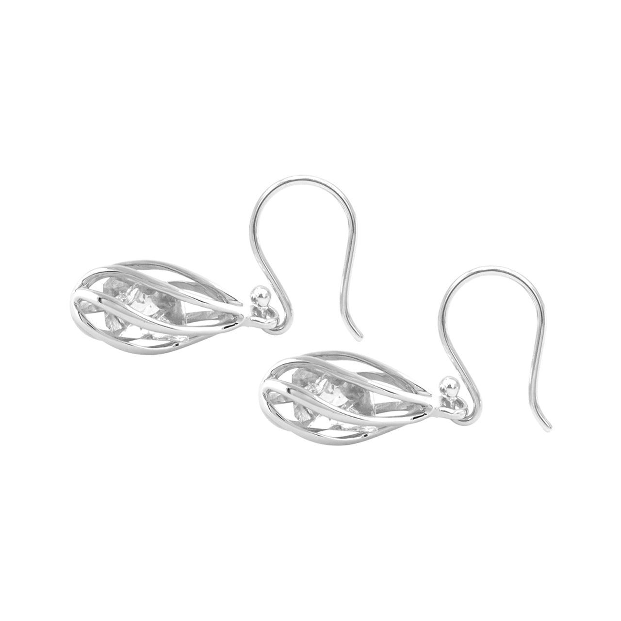 Starborn Herkimer Diamond Quartz Crystal Drop Caged Earrings in Sterling Silver