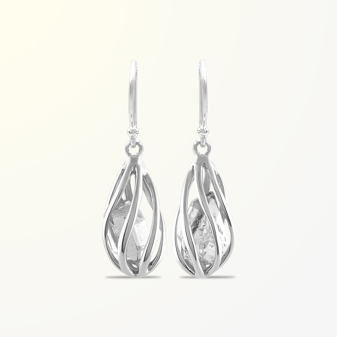 Starborn Herkimer Diamond Quartz Crystal Drop Caged Earrings in Sterling Silver