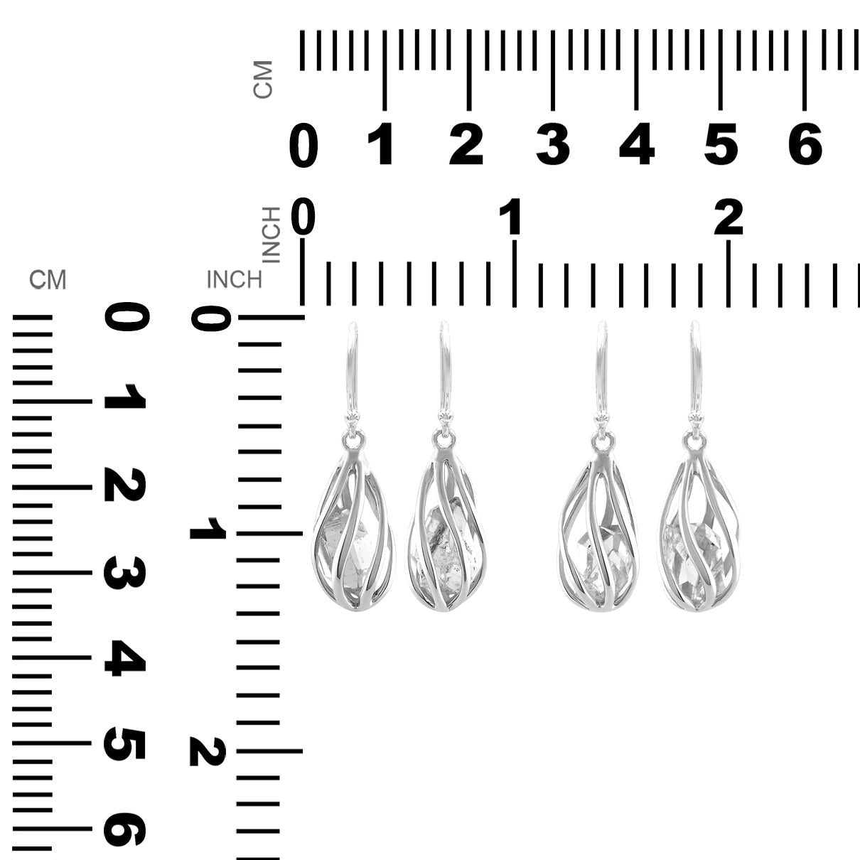 Starborn Herkimer Diamond Quartz Crystal Drop Caged Earrings in Sterling Silver