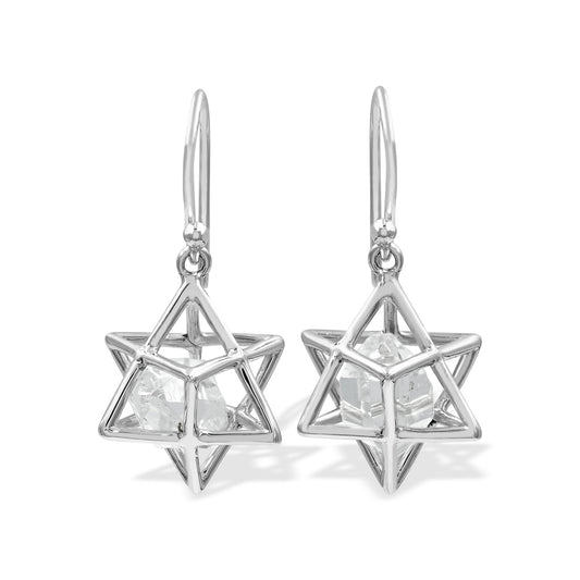 Starborn Merkabah Earrings with Herkimer Diamond Crystal in Sterling Silver