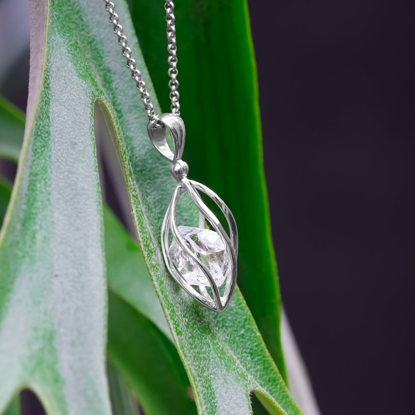 Starborn Herkimer Diamond Quartz Crystal Drop Caged Earrings in Sterling Silver