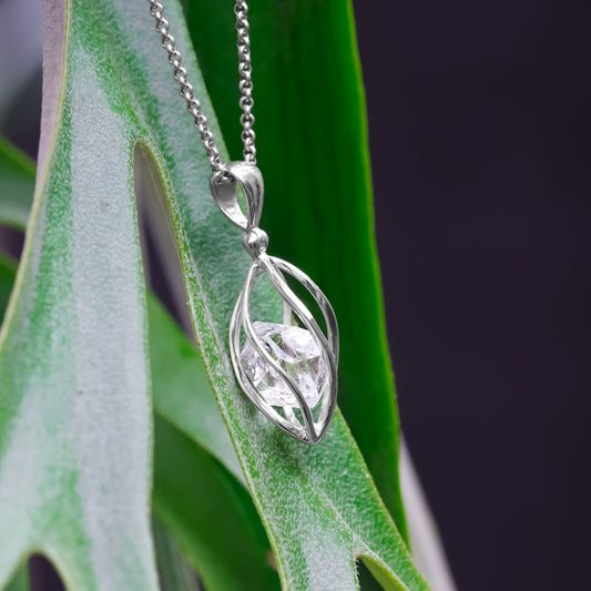 Starborn Herkimer Diamond Quartz Crystal Drop Caged Earrings in Sterling Silver