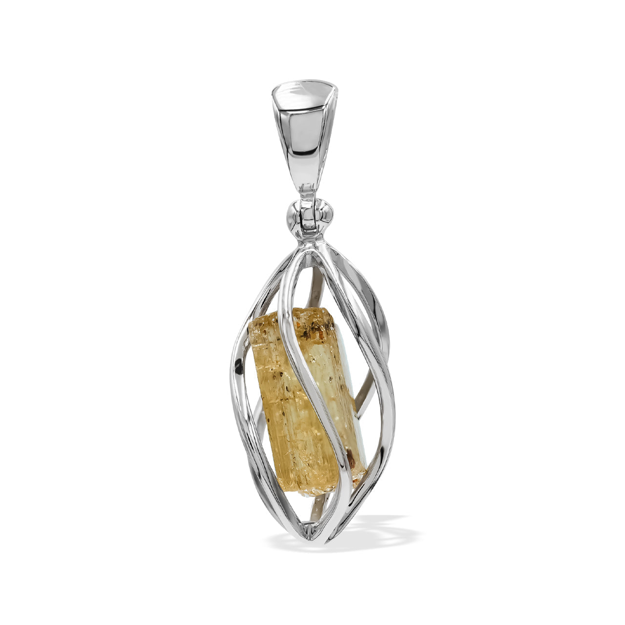 Starborn Imperial Topaz Crystal Spiral Cage Pendant in Sterling Silver