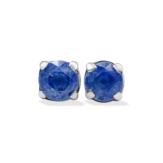 Starborn Faceted Kyanite 5mm Round Prong Set Post Earrings in Sterling Silver