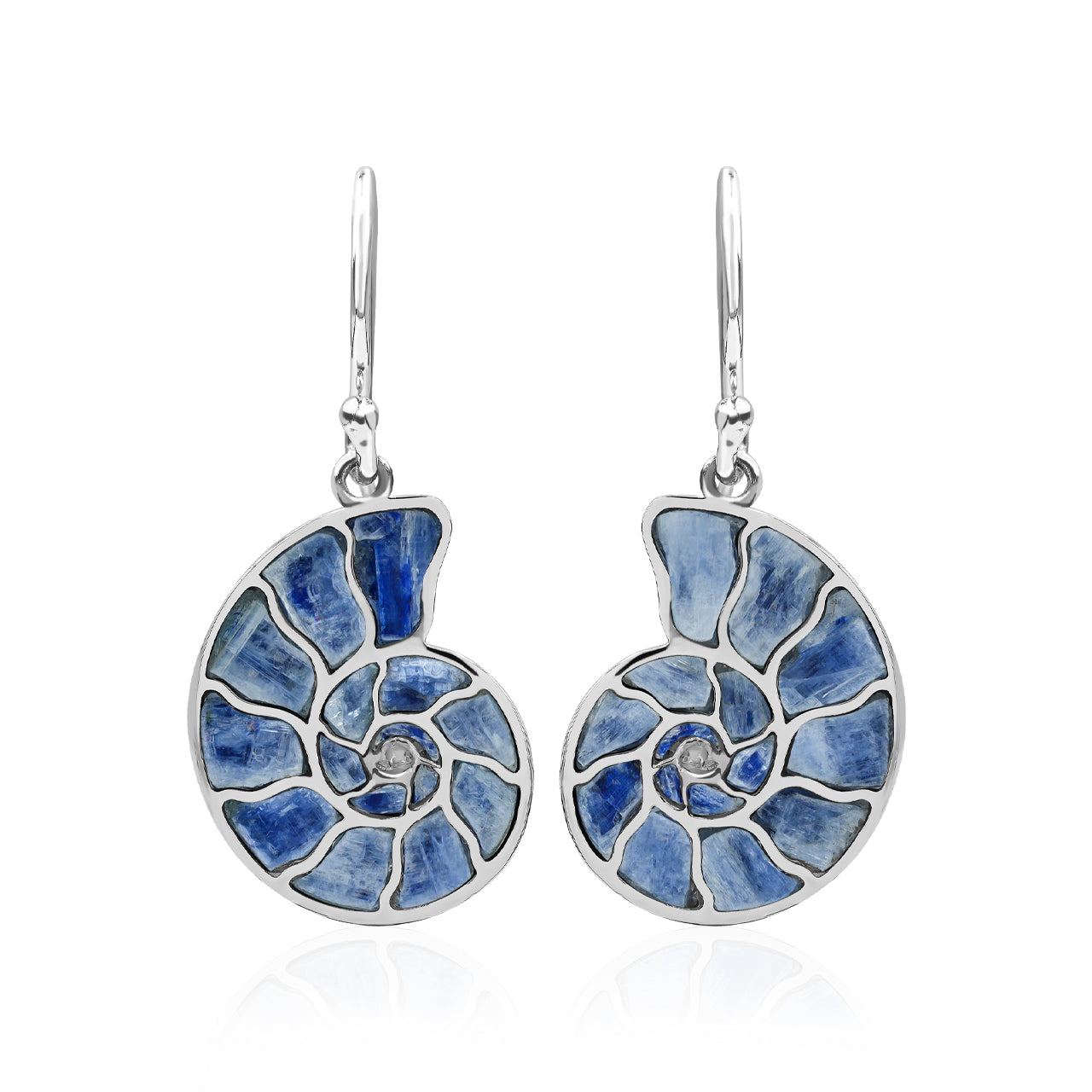 Starborn Nautilus Ammonite with Gemstones Inlay Earring in Sterling Silver - Large