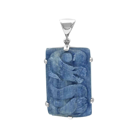 Starborn Kyanite Carved Dragon Pendant in Sterling Silver