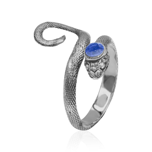 Starborn Coiled Snake Ring with Faceted Kyanite in Sterling Silver