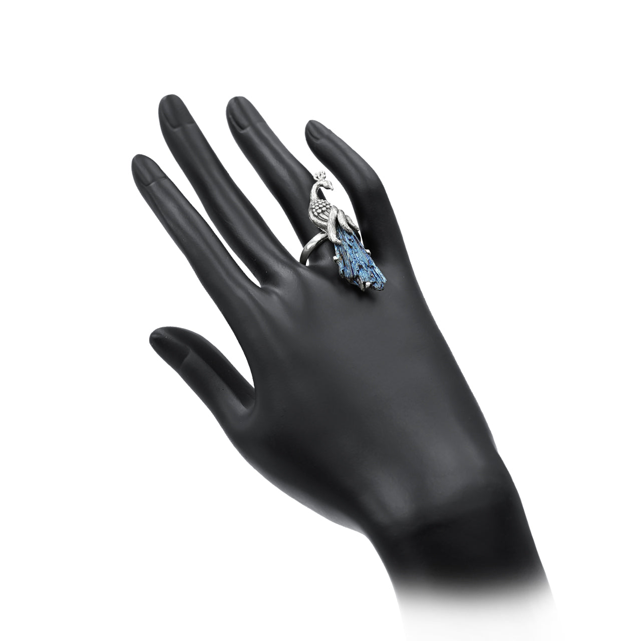 Starborn Aura Kyanite Crystal Peacock Ring in Sterling Silver